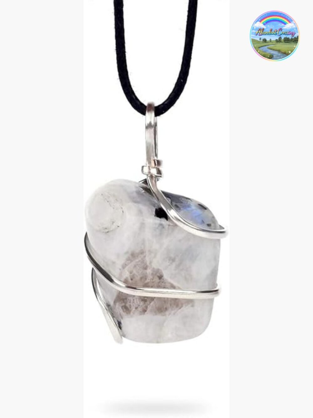 Raw Moonstone Crystal Pendant Necklace with Sterling Silver Bezel